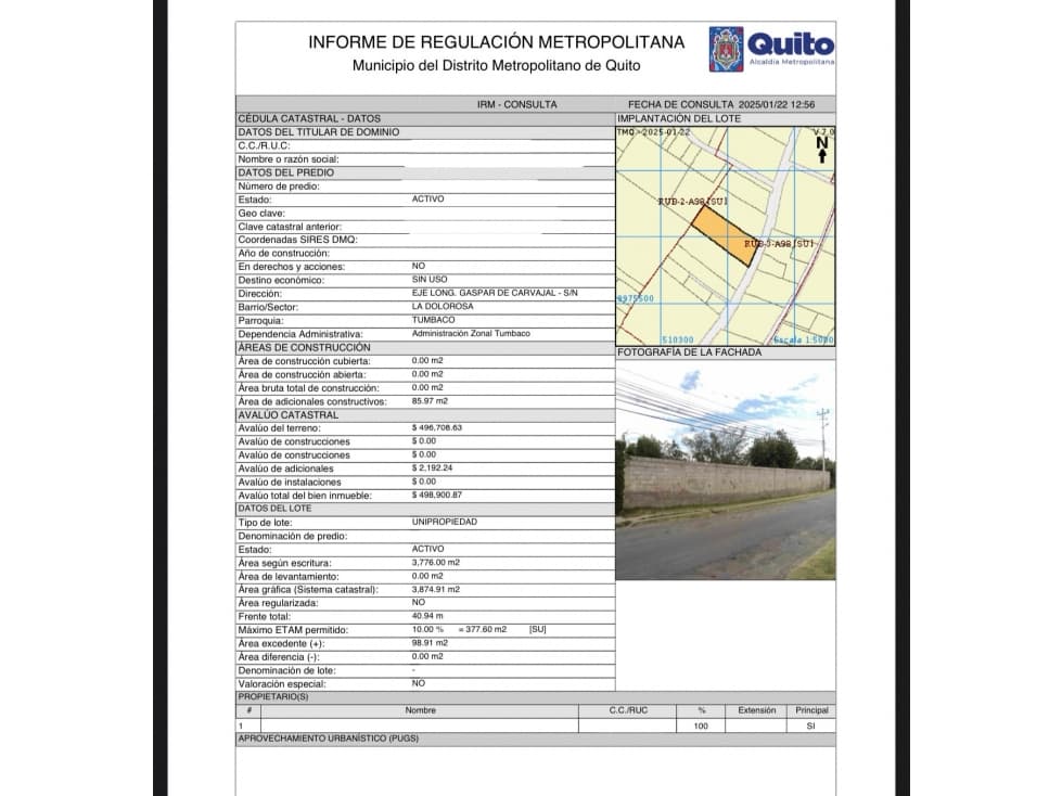 Terreno plano VENTA 3.776m2 Tumbaco — foto 2