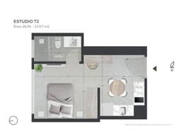 República de El Salvador, Estudio en Venta, 28m2, 1 Habitación