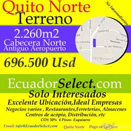 Terreno de VentaQuito Norte 2260m2 Cabecera Norte del Aeropuerto