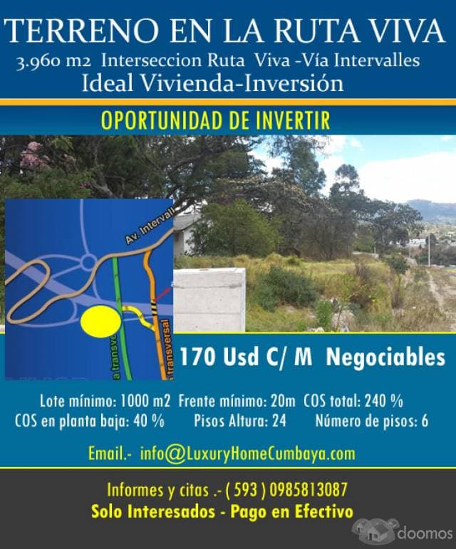 Terreno en Venta  Ruta Viva -Intervalles  3.960 m2  Cel.- 0985813087 — foto 1