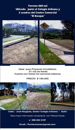 TERRENO JUNTO AL COLEGIO INTISANA